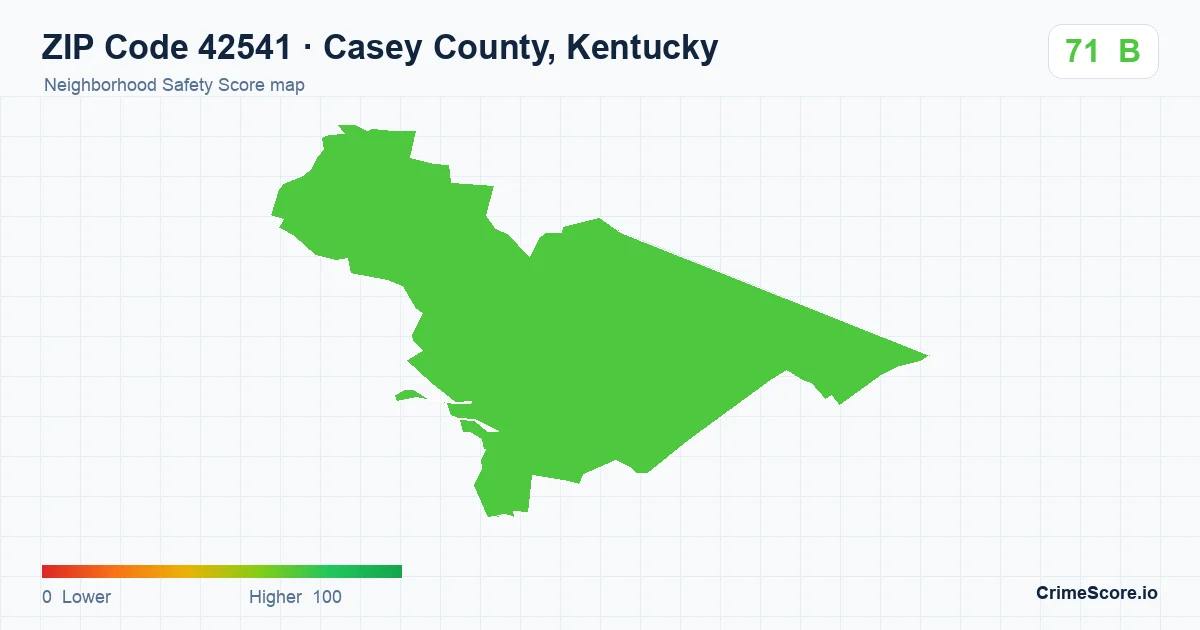 ZIP Code 42541 in Casey County, Kentucky neighborhood Safety Score map