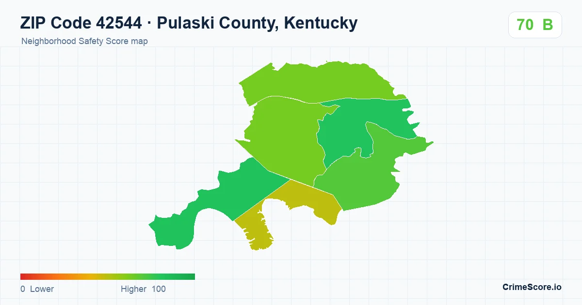 ZIP Code 42544 in Pulaski County, Kentucky neighborhood Safety Score map