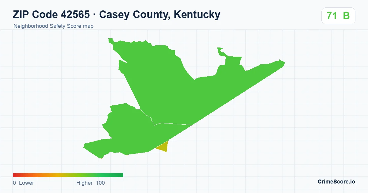 ZIP Code 42565 in Casey County, Kentucky neighborhood Safety Score map