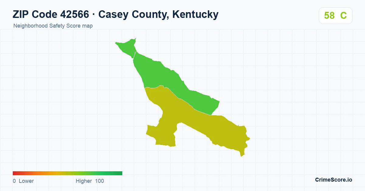 ZIP Code 42566 in Casey County, Kentucky neighborhood Safety Score map