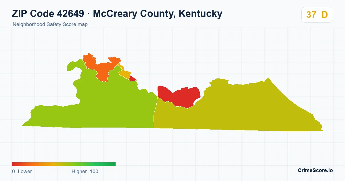 ZIP Code 42649 in McCreary County, Kentucky neighborhood Safety Score map