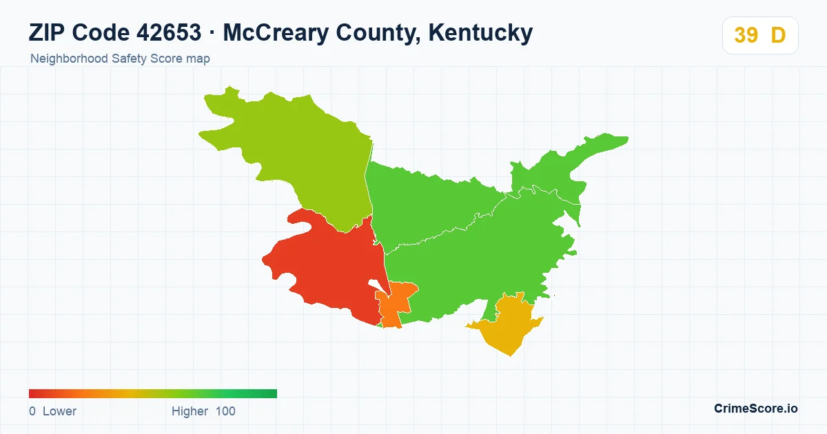 ZIP Code 42653 in McCreary County, Kentucky neighborhood Safety Score map