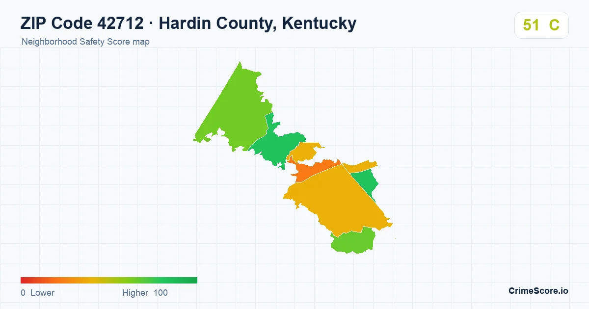 ZIP Code 42712 in Hardin County, Kentucky neighborhood Safety Score map