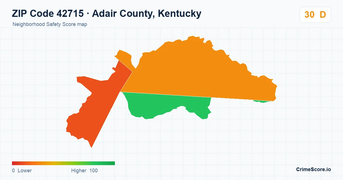 ZIP Code 42715 in Adair County, Kentucky neighborhood Safety Score map