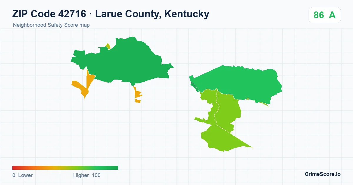 ZIP Code 42716 in Larue County, Kentucky neighborhood Safety Score map
