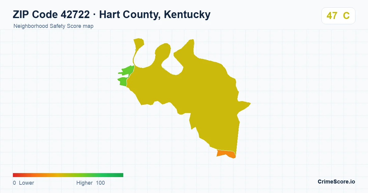 ZIP Code 42722 in Hart County, Kentucky neighborhood Safety Score map