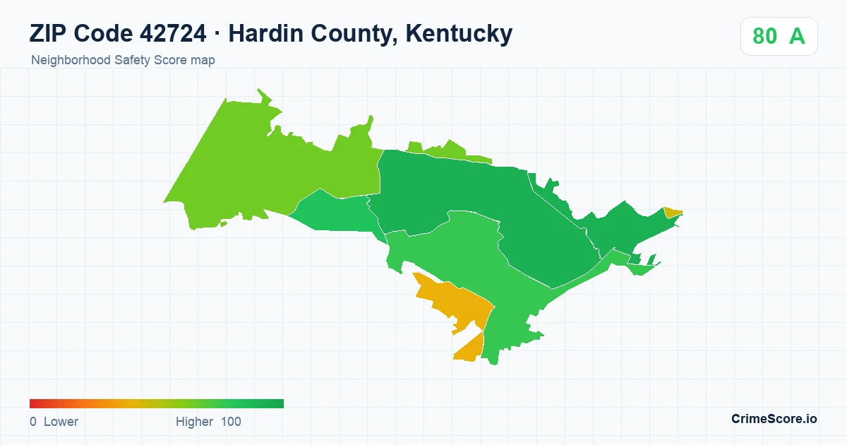 ZIP Code 42724 in Hardin County, Kentucky neighborhood Safety Score map