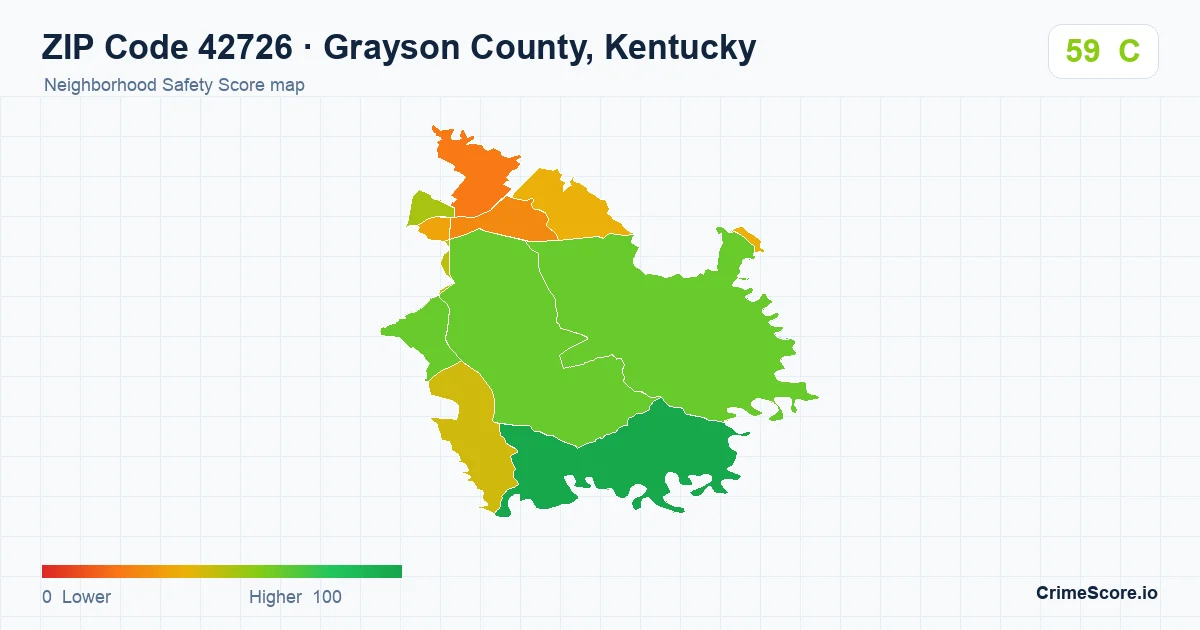 ZIP Code 42726 in Grayson County, Kentucky neighborhood Safety Score map