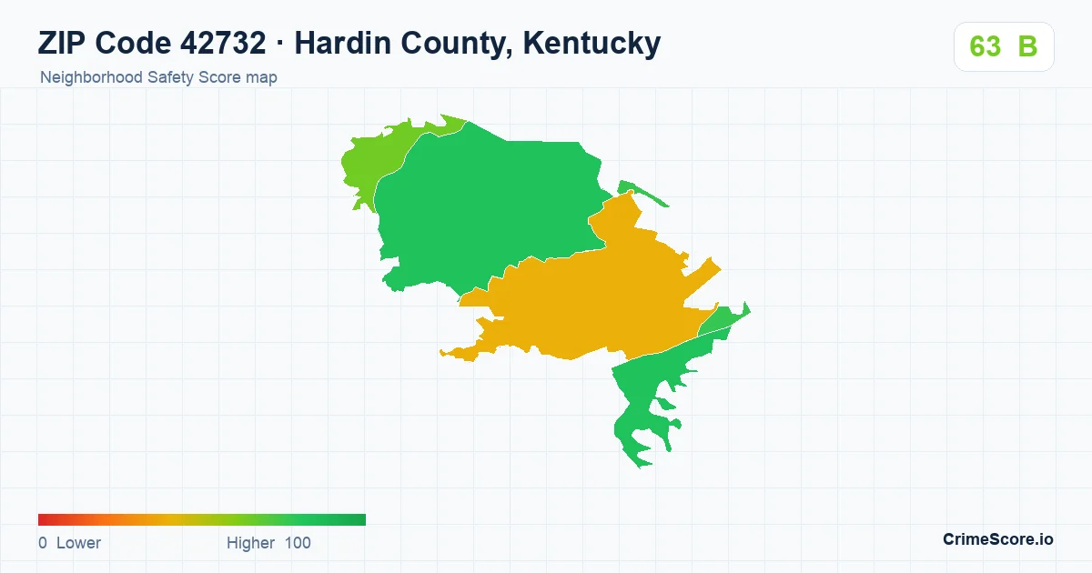 ZIP Code 42732 in Hardin County, Kentucky neighborhood Safety Score map