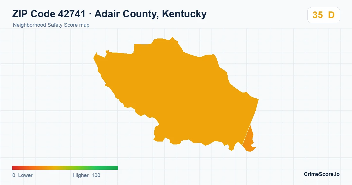 ZIP Code 42741 in Adair County, Kentucky neighborhood Safety Score map