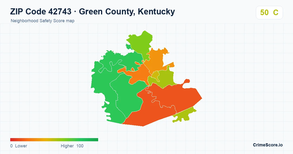 ZIP Code 42743 in Green County, Kentucky neighborhood Safety Score map