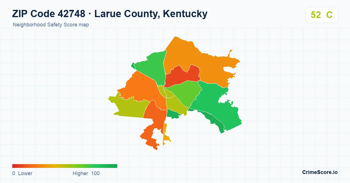 ZIP Code 42748 in Larue County, Kentucky neighborhood Safety Score map