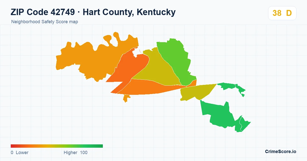 ZIP Code 42749 in Hart County, Kentucky neighborhood Safety Score map