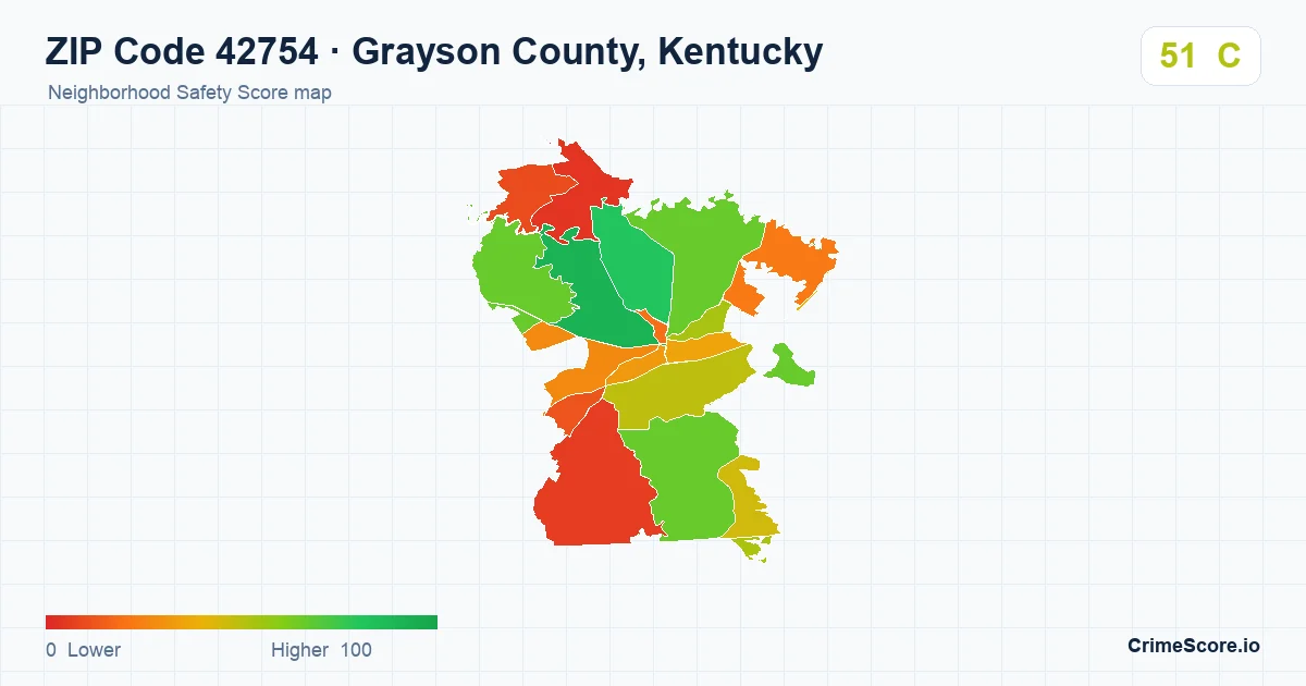ZIP Code 42754 in Grayson County, Kentucky neighborhood Safety Score map