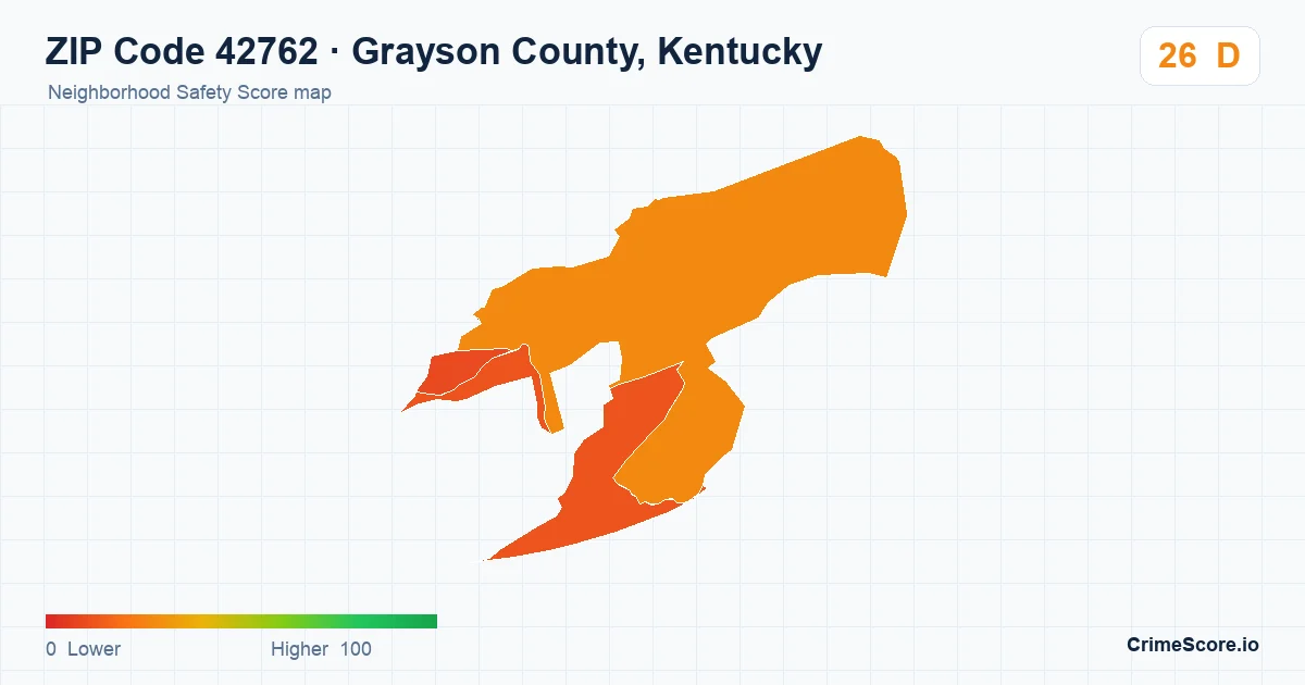 ZIP Code 42762 in Grayson County, Kentucky neighborhood Safety Score map