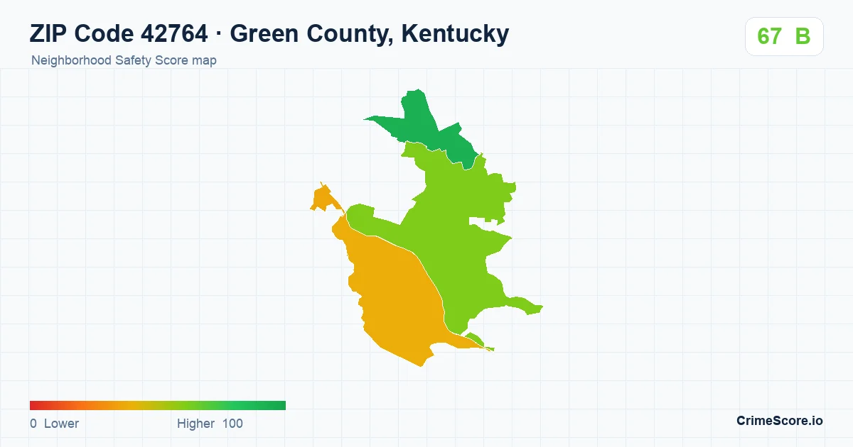 ZIP Code 42764 in Green County, Kentucky neighborhood Safety Score map