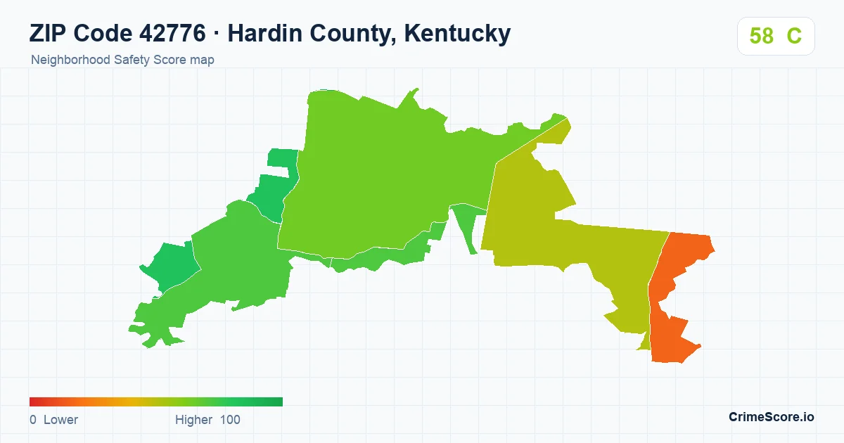 ZIP Code 42776 in Hardin County, Kentucky neighborhood Safety Score map