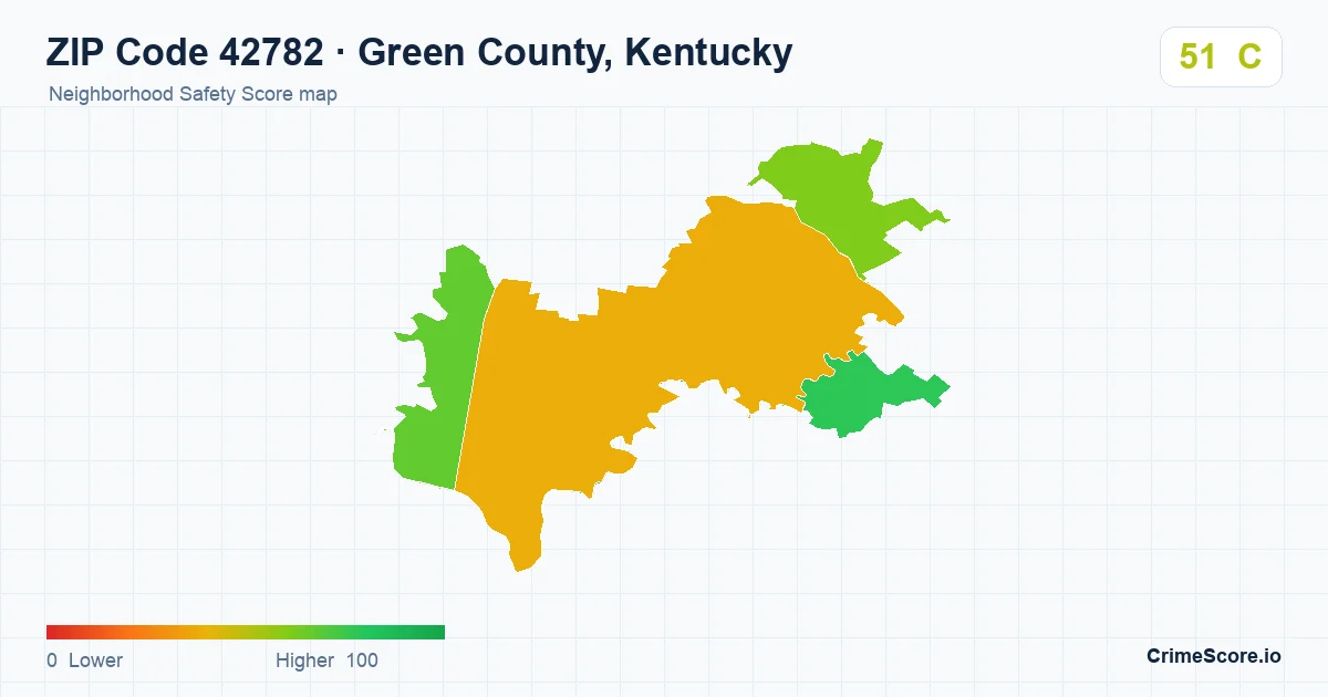 ZIP Code 42782 in Green County, Kentucky neighborhood Safety Score map