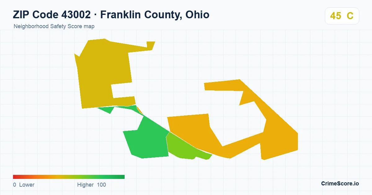 ZIP Code 43002 in Franklin County, Ohio neighborhood Safety Score map