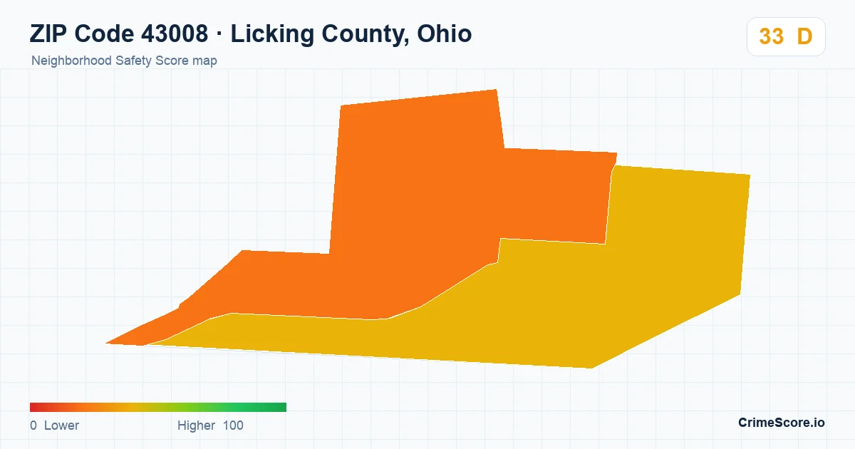 ZIP Code 43008 in Licking County, Ohio neighborhood Safety Score map