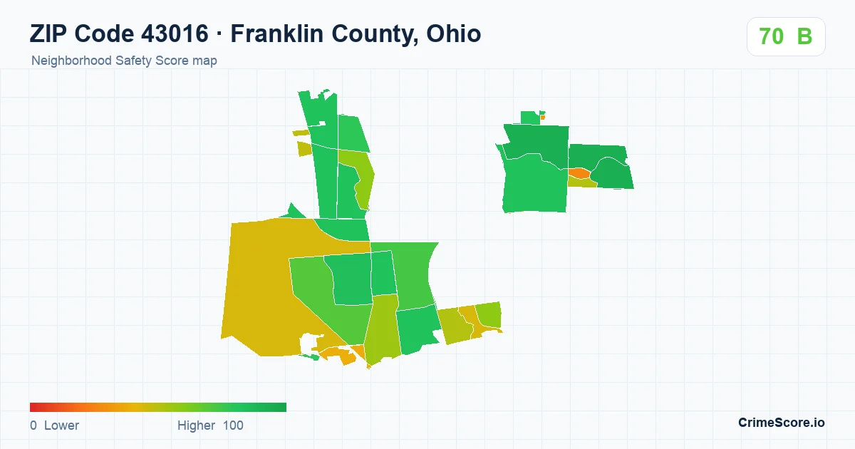 ZIP Code 43016 in Franklin County, Ohio neighborhood Safety Score map