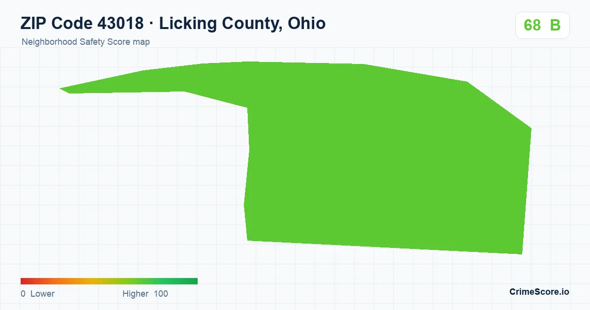 ZIP Code 43018 in Licking County, Ohio neighborhood Safety Score map