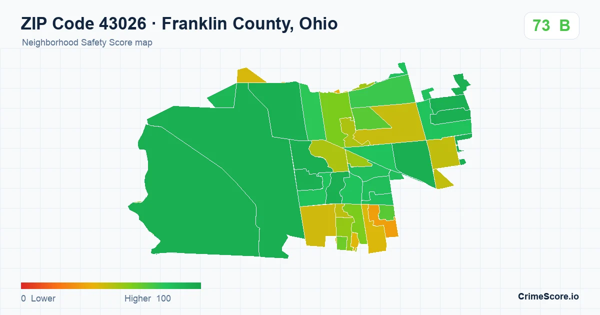 ZIP Code 43026 in Franklin County, Ohio neighborhood Safety Score map