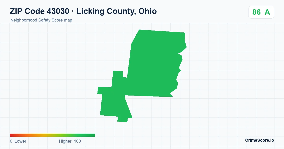 ZIP Code 43030 in Licking County, Ohio neighborhood Safety Score map