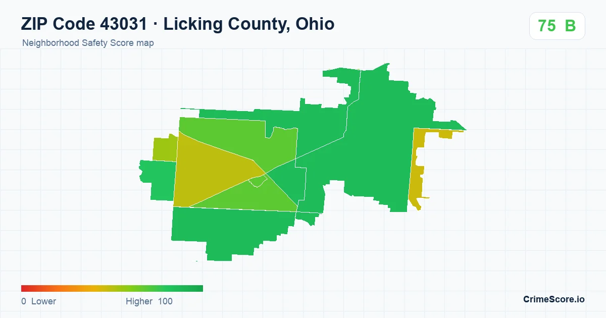 ZIP Code 43031 in Licking County, Ohio neighborhood Safety Score map