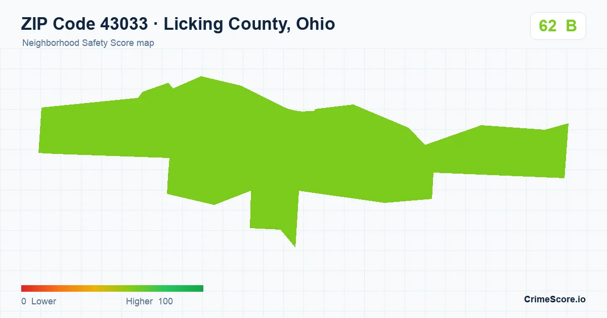 ZIP Code 43033 in Licking County, Ohio neighborhood Safety Score map