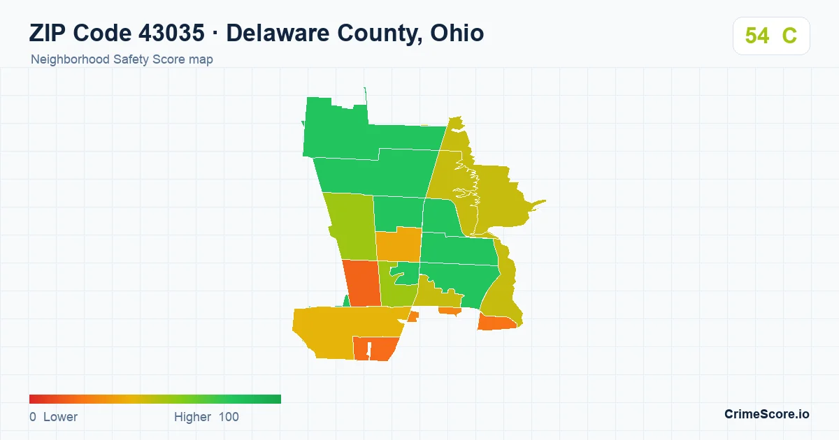 ZIP Code 43035 in Delaware County, Ohio neighborhood Safety Score map
