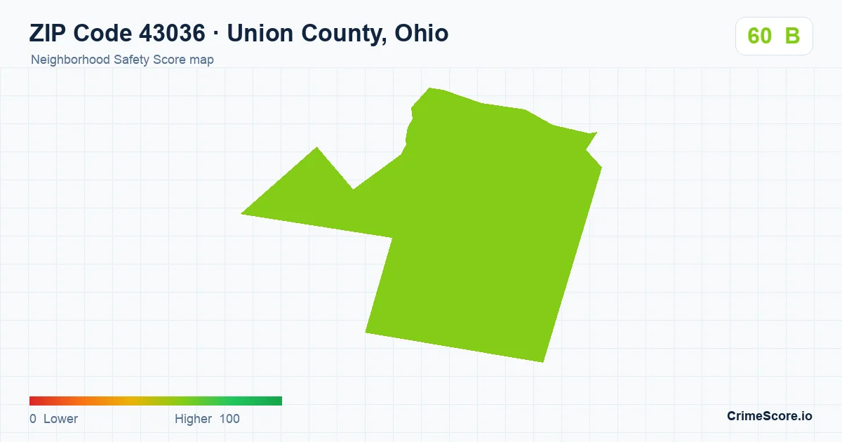 ZIP Code 43036 in Union County, Ohio neighborhood Safety Score map
