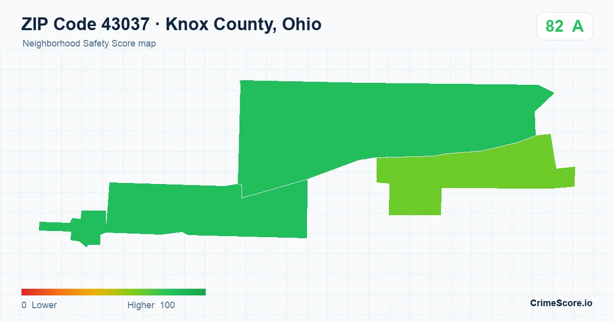 ZIP Code 43037 in Knox County, Ohio neighborhood Safety Score map