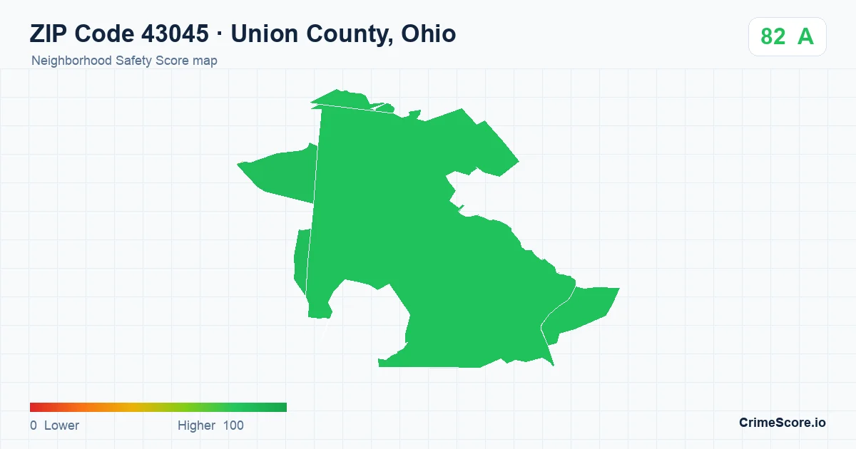 ZIP Code 43045 in Union County, Ohio neighborhood Safety Score map