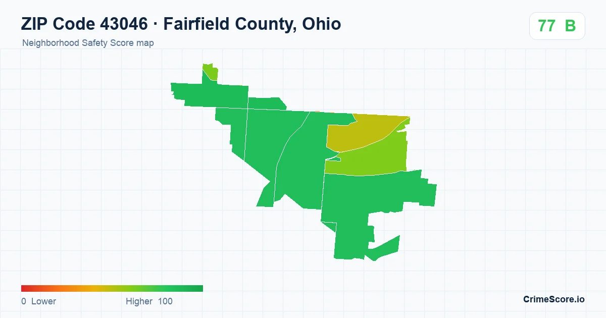 ZIP Code 43046 in Fairfield County, Ohio neighborhood Safety Score map