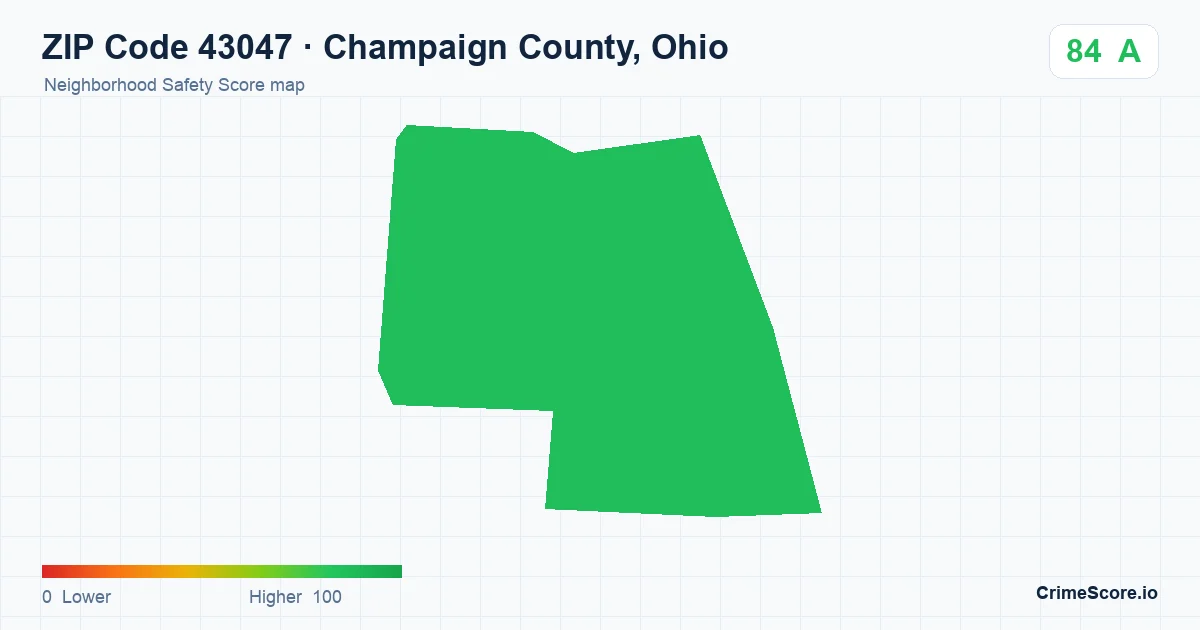 ZIP Code 43047 in Champaign County, Ohio neighborhood Safety Score map