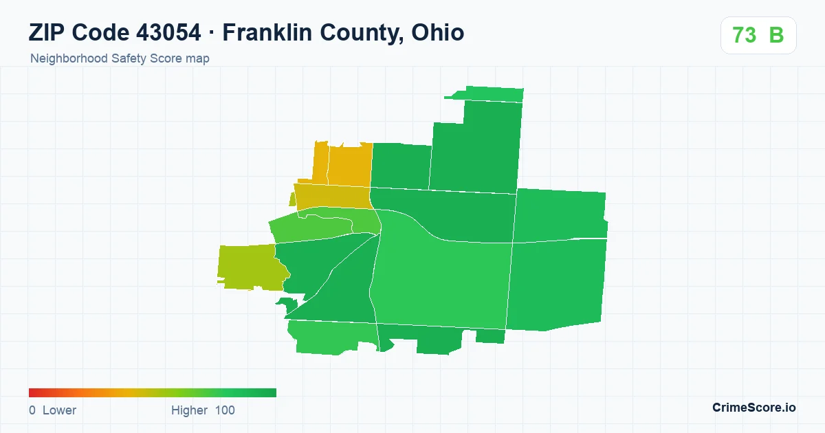 ZIP Code 43054 in Franklin County, Ohio neighborhood Safety Score map
