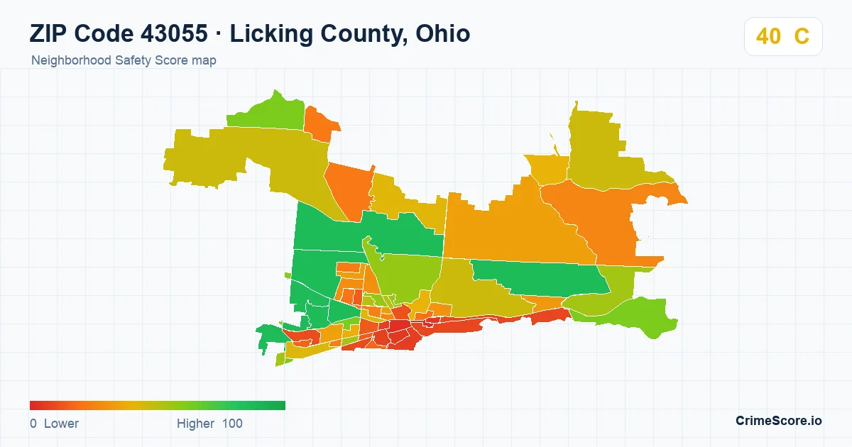 ZIP Code 43055 in Licking County, Ohio neighborhood Safety Score map