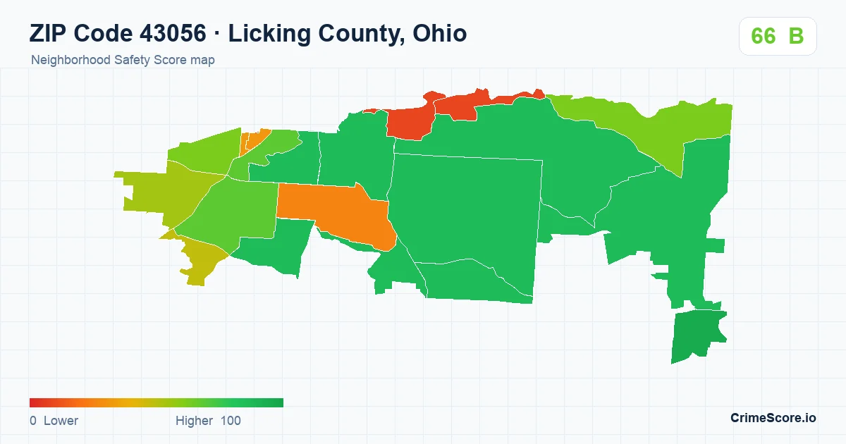 ZIP Code 43056 in Licking County, Ohio neighborhood Safety Score map