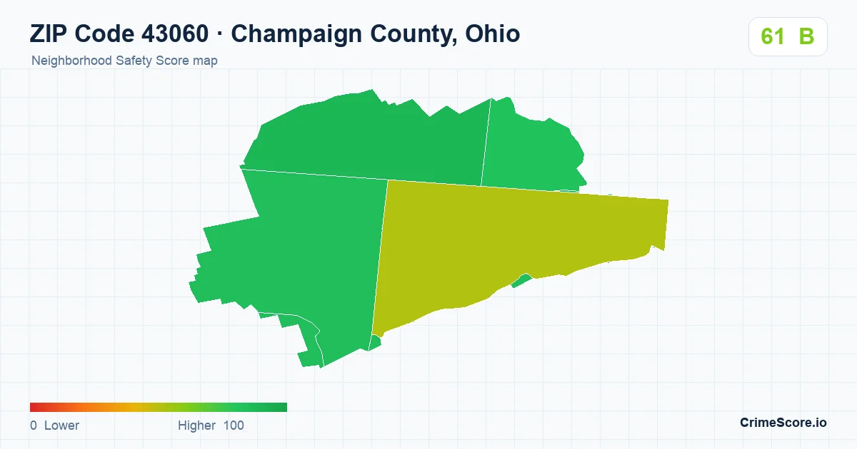 ZIP Code 43060 in Champaign County, Ohio neighborhood Safety Score map