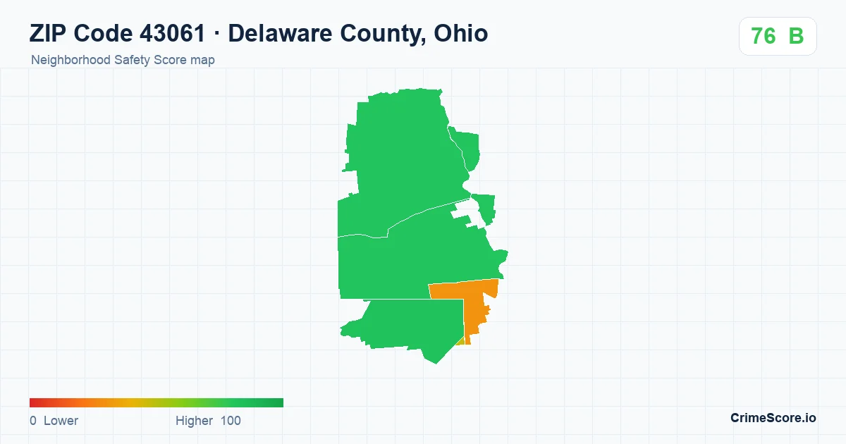 ZIP Code 43061 in Delaware County, Ohio neighborhood Safety Score map