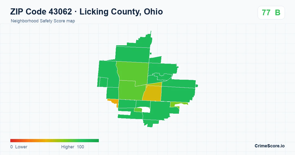 ZIP Code 43062 in Licking County, Ohio neighborhood Safety Score map