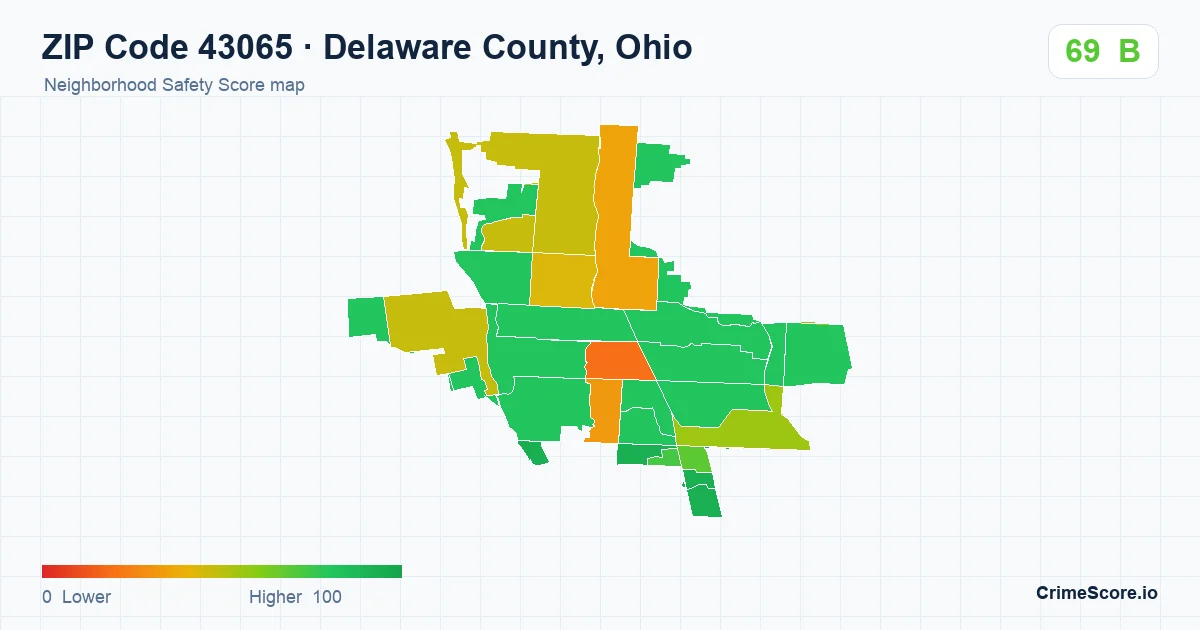 ZIP Code 43065 in Delaware County, Ohio neighborhood Safety Score map