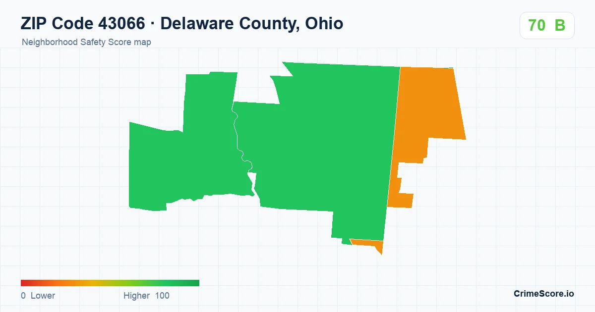 ZIP Code 43066 in Delaware County, Ohio neighborhood Safety Score map
