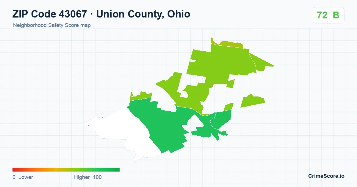 ZIP Code 43067 in Union County, Ohio neighborhood Safety Score map