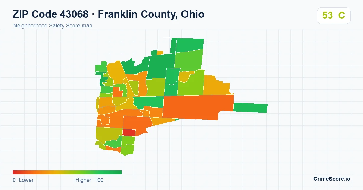 ZIP Code 43068 in Franklin County, Ohio neighborhood Safety Score map