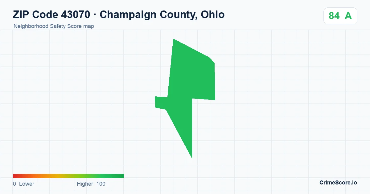 ZIP Code 43070 in Champaign County, Ohio neighborhood Safety Score map