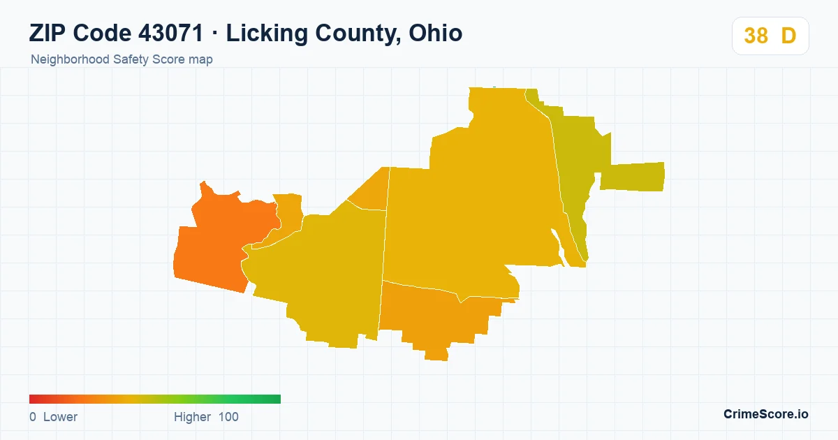 ZIP Code 43071 in Licking County, Ohio neighborhood Safety Score map