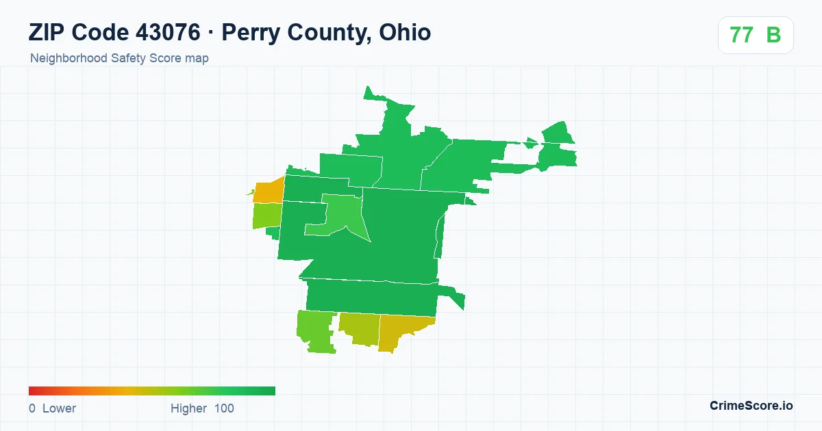 ZIP Code 43076 in Perry County, Ohio neighborhood Safety Score map