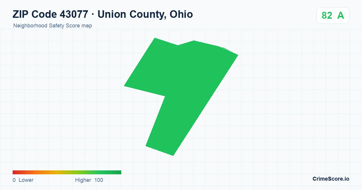 ZIP Code 43077 in Union County, Ohio neighborhood Safety Score map